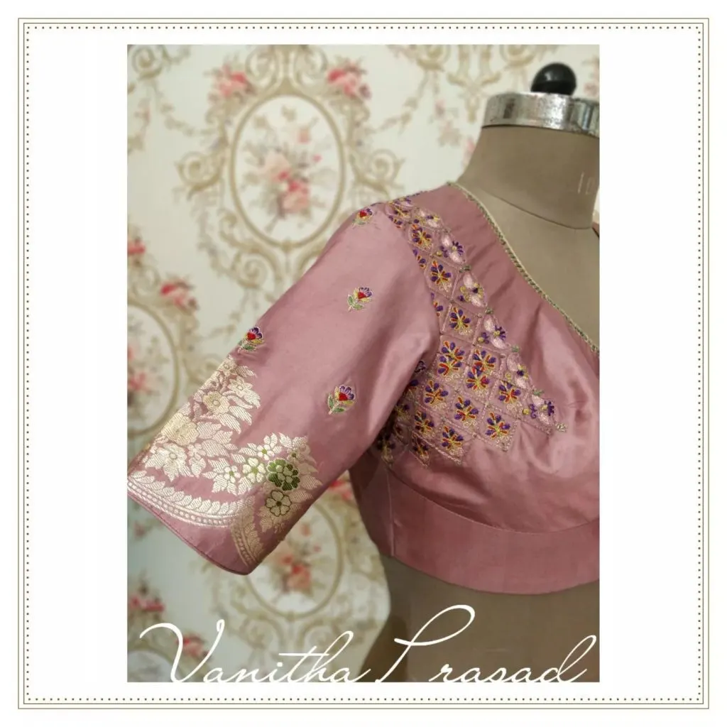 Trendy simple thread work blouse designs